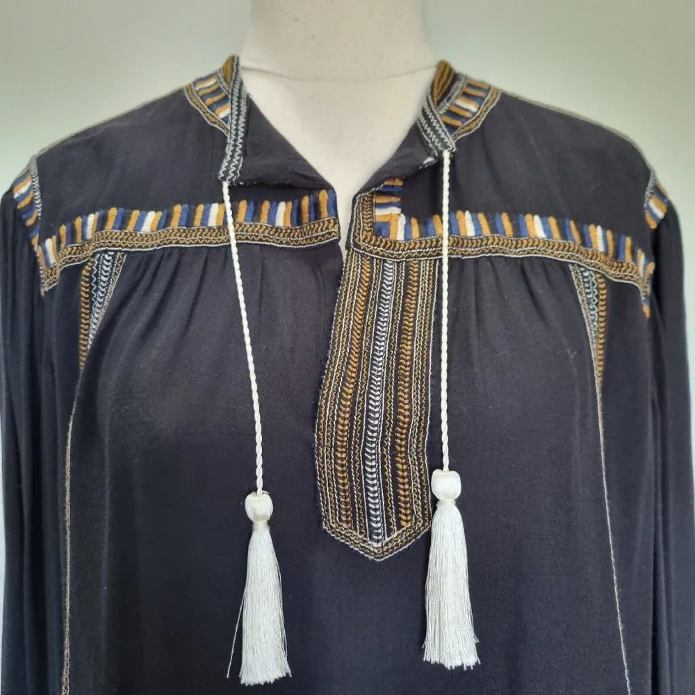 Isabel Marant Etoile Cabella Black Embroidered Peasant Blouse Size 36 - Picture 6 of 10